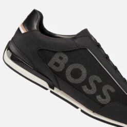 BOSS Saturn Faux Suede And Faux Leather-Trimmed Canvas Trainers -Ugg Shop 13802057 1634991831305164