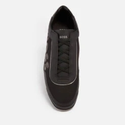 BOSS Saturn Faux Suede And Faux Leather-Trimmed Canvas Trainers -Ugg Shop 13802057 6754991831245812