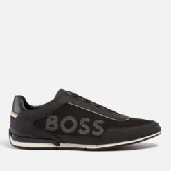 BOSS Saturn Faux Suede And Faux Leather-Trimmed Canvas Trainers